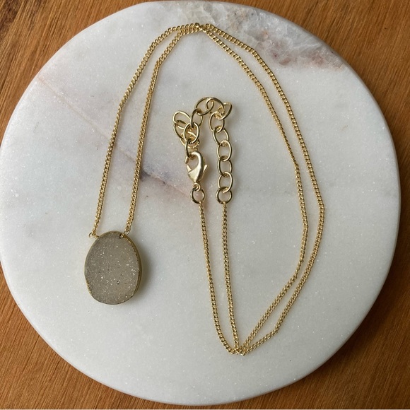 Gold Toned Druzy Stone Pendant Necklace - Picture 3 of 4